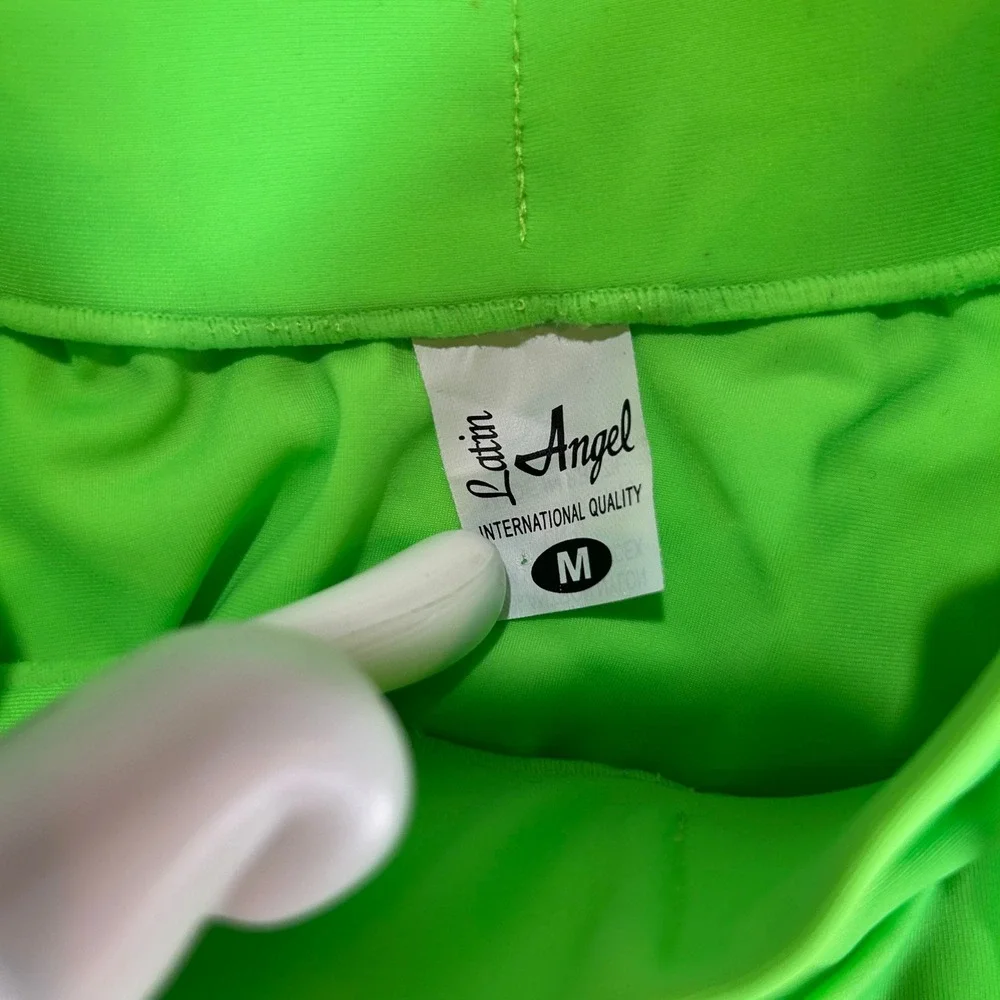 Latin Angel VTG Neon Green Ruffle Mini Skirt Swim Cover Up Made in Brazil Size M